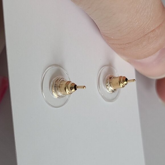 Boho Girly Dainty Mini Pink White Gold Agate Puffy Heart Studs Earrings - Picture 4 of 9